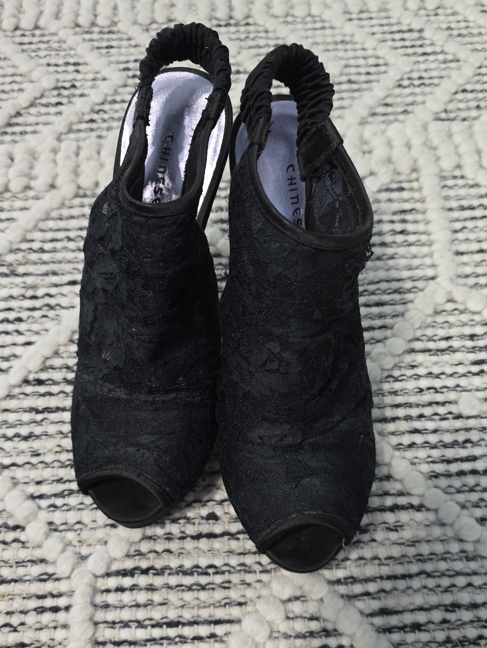 Chinese Laundry Black Lace Peep Toe Slingback Heels